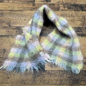 Creagaraon Mills Mohair Plaid Scarf Soft Fuzzy Winter Accessory Blue Green Brown